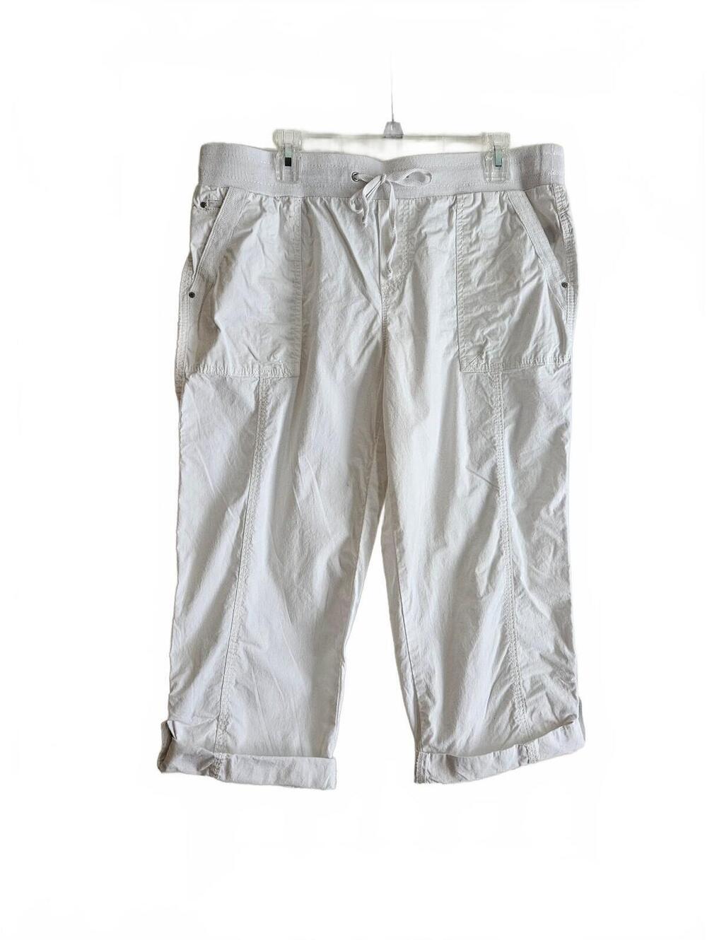 Khakis & Company White Cotton Blend Capri Pants with Drawstring Waist-Size 14